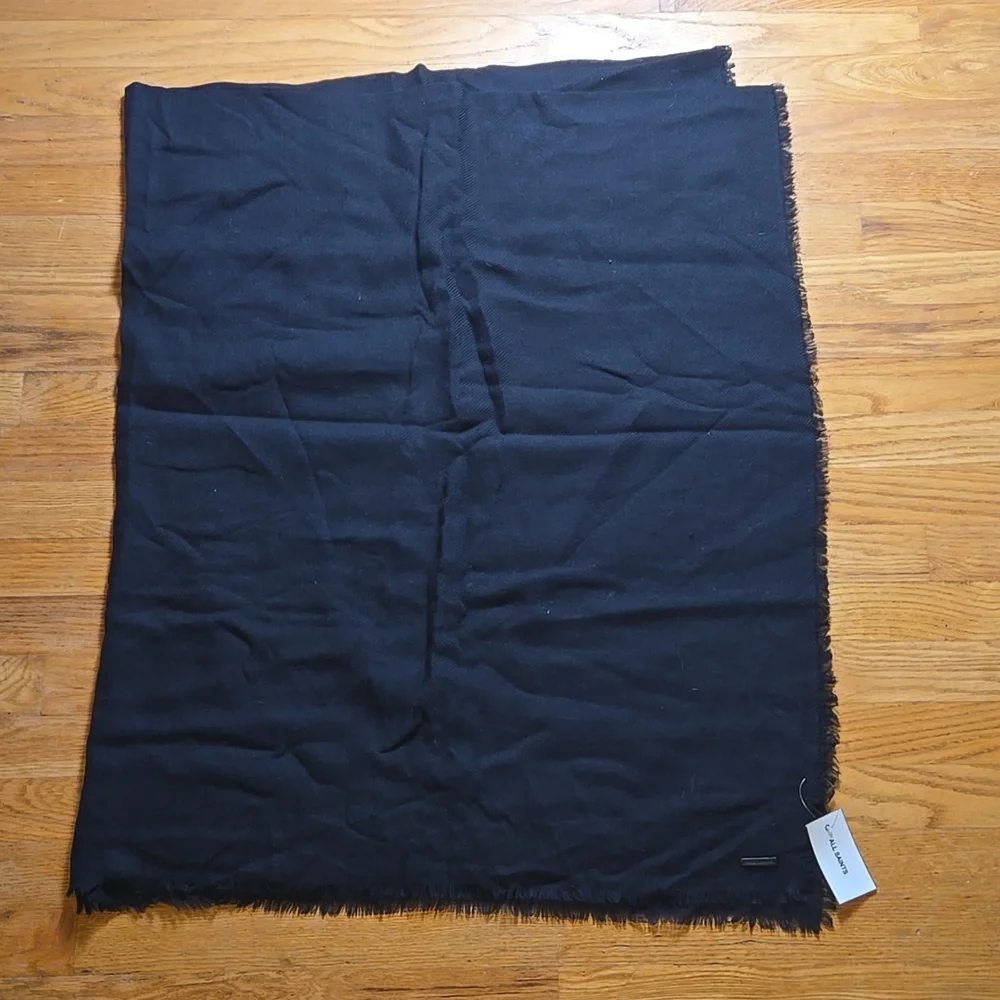 BN All Saints HUGE black solid twill Merino wool scarf